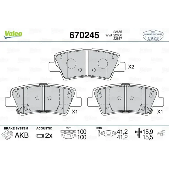 Valeo Arka Fren Balatası – 670245 / OEM 58302G8A50 ürün görseli