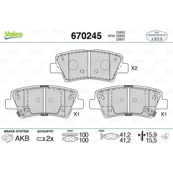 Valeo Arka Fren Balatası – 670245 / OEM 58302G8A50