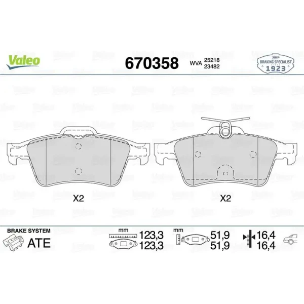 Valeo Arka Fren Balatası – 670358