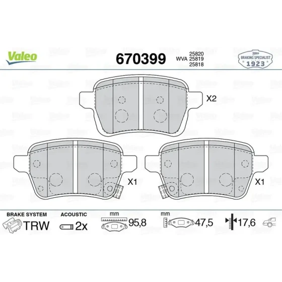 Valeo Arka Fren Balatası – 670399 / OEM 77367914 ürün görseli