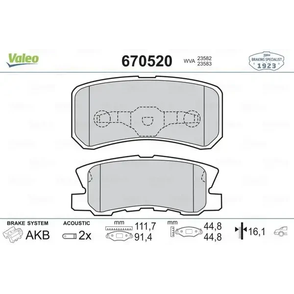Valeo Arka Fren Balatası – 670520