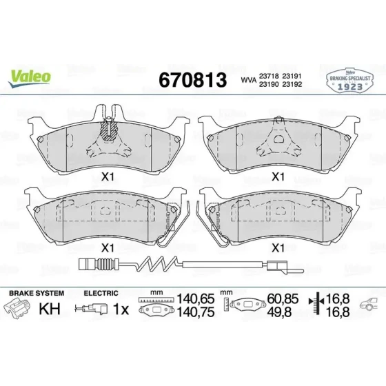 Valeo Arka Fren Balatası – 670813 / OEM A1634200520 ürün görseli