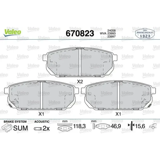 Valeo Arka Fren Balatası – 670823 / OEM 583023ED01 ürün görseli