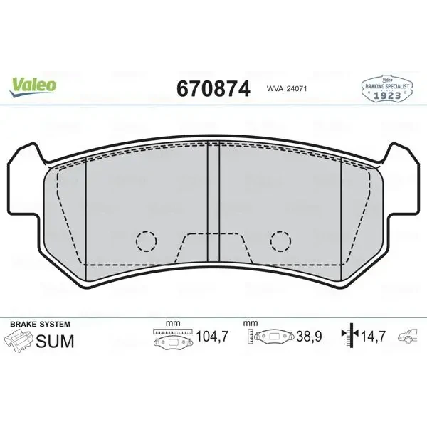 Valeo Arka Fren Balatası – 670874 / OEM 96405131