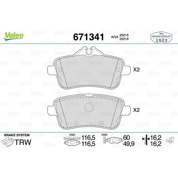 Valeo Arka Fren Balatası – 671341