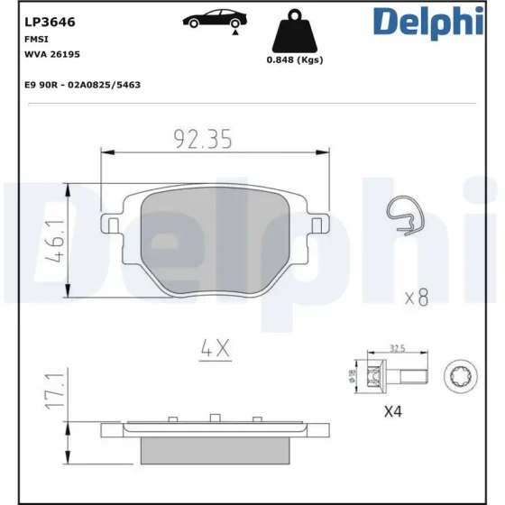 Delphi Arka Fren Balatası – LP3646 / OEM 1681449980 ürün görseli