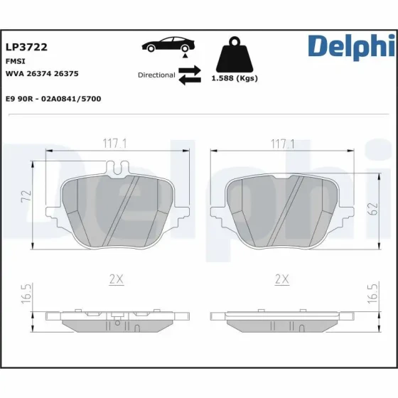 Delphi Arka Fren Balatası – LP3722 / OEM A0004209305 ürün görseli