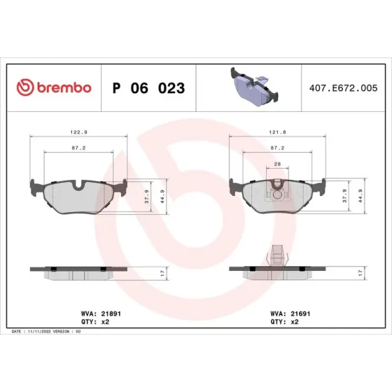 Brembo Arka Fren Balatası – P06023 ürün görseli