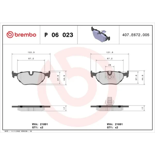 Brembo Arka Fren Balatası – P06023
