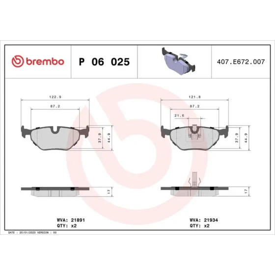 Brembo Arka Fren Balatası – P06025 ürün görseli
