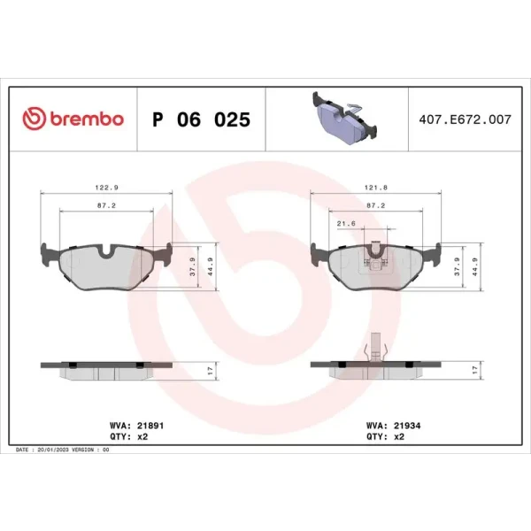 Brembo Arka Fren Balatası – P06025
