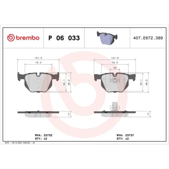 Brembo Arka Fren Balatası – P06033 ürün görseli