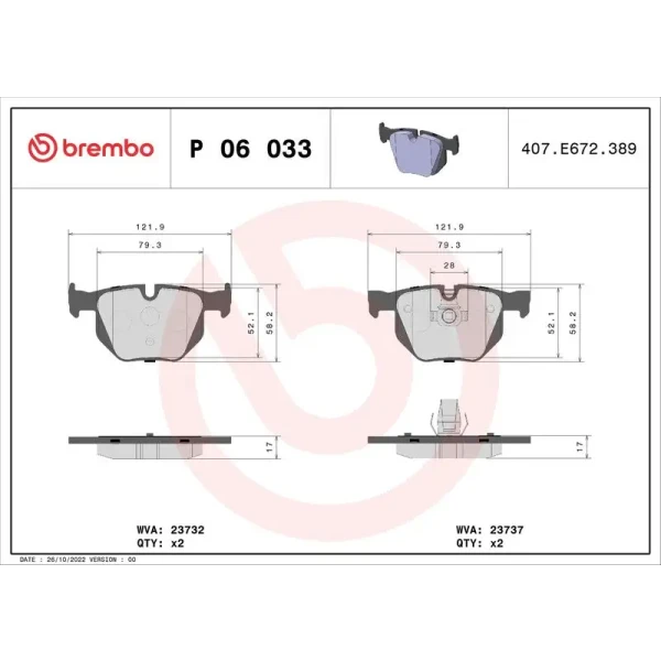 Brembo Arka Fren Balatası – P06033