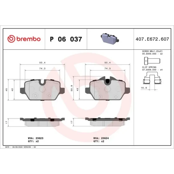 Brembo Arka Fren Balatası – P06037 ürün görseli