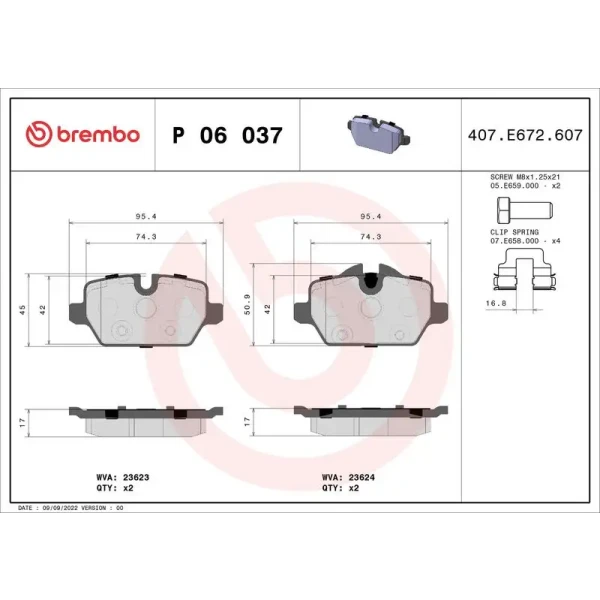 Brembo Arka Fren Balatası – P06037