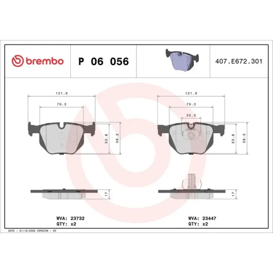 Brembo Arka Fren Balatası – P06056 ürün görseli