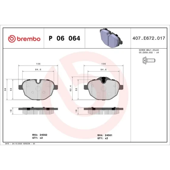 Brembo Arka Fren Balatası – P06064 ürün görseli