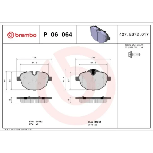 Brembo Arka Fren Balatası – P06064