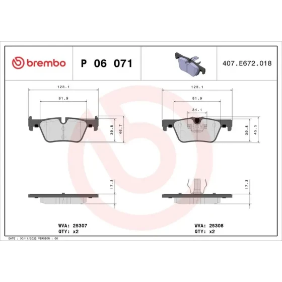 Brembo Arka Fren Balatası – P06071 ürün görseli