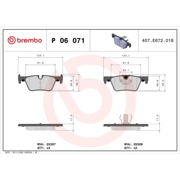 Brembo Arka Fren Balatası – P06071