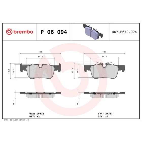 Brembo Arka Fren Balatası – P06094 ürün görseli