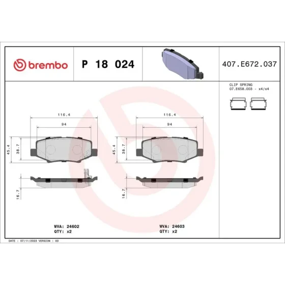Brembo Arka Fren Balatası – P18024 ürün görseli