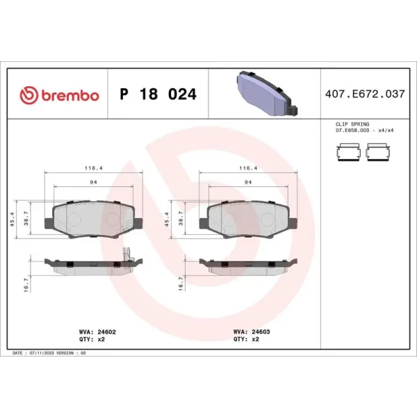 Brembo Arka Fren Balatası – P18024
