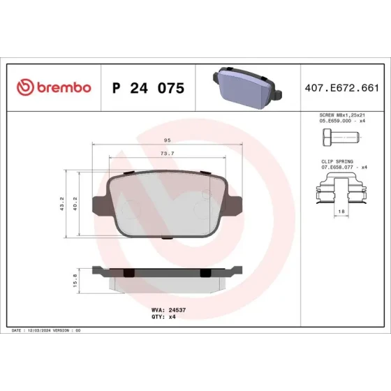Brembo Arka Fren Balatası – P24075 ürün görseli