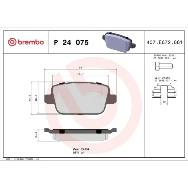 Brembo Arka Fren Balatası – P24075