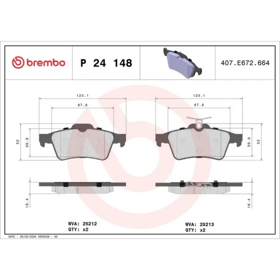 Brembo Arka Fren Balatası – P24148 ürün görseli