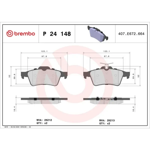 Brembo Arka Fren Balatası – P24148