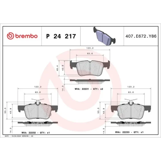 Brembo Arka Fren Balatası – P24217 ürün görseli