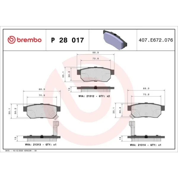 Brembo Arka Fren Balatası – P28017