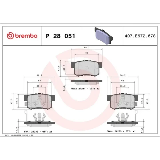 Brembo Arka Fren Balatası – P28051 ürün görseli