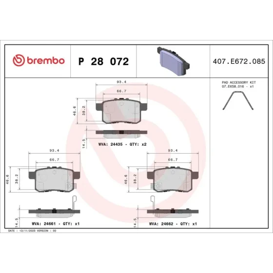 Brembo Arka Fren Balatası – P28072 ürün görseli