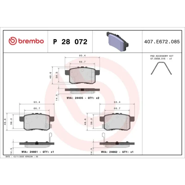 Brembo Arka Fren Balatası – P28072