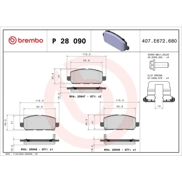 Brembo Arka Fren Balatası – P28090