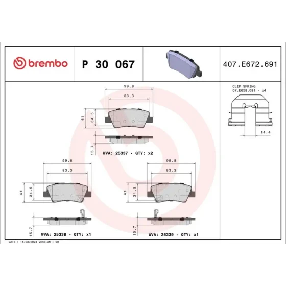 Brembo Arka Fren Balatası – P30067 ürün görseli