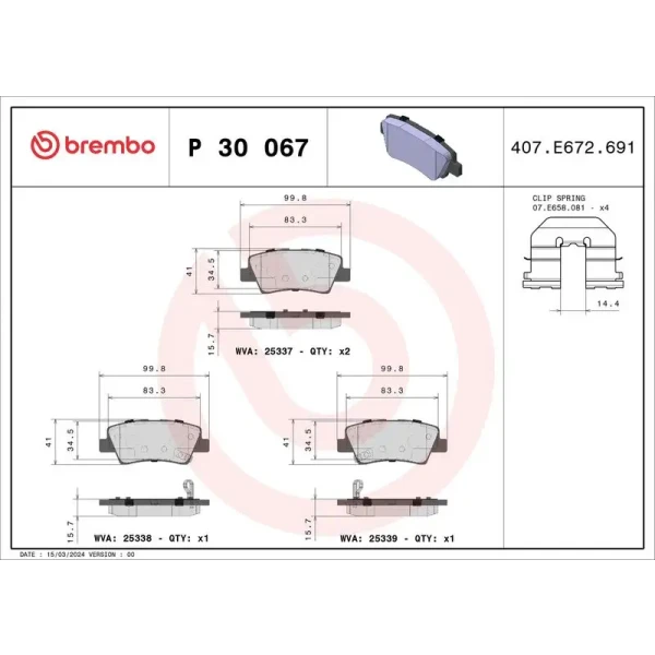 Brembo Arka Fren Balatası – P30067