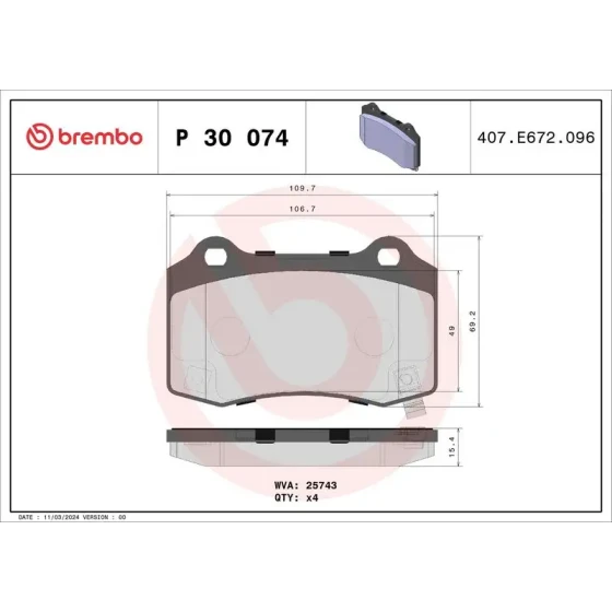 Brembo Arka Fren Balatası – P30074 ürün görseli