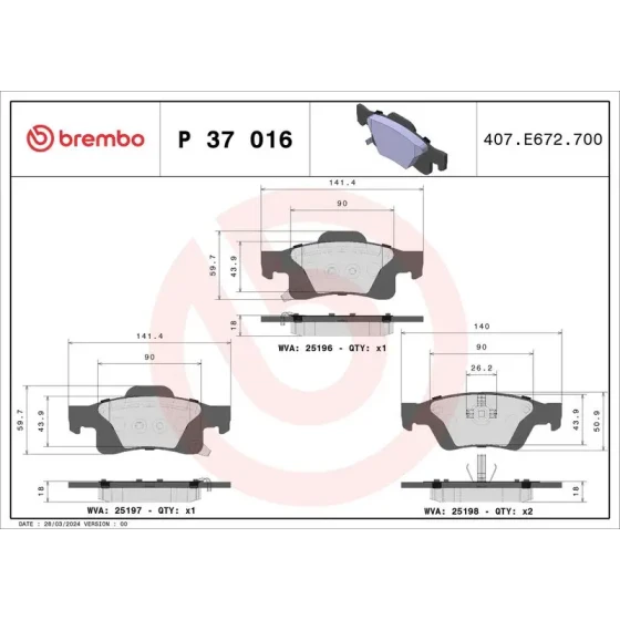 Brembo Arka Fren Balatası – P37016 ürün görseli