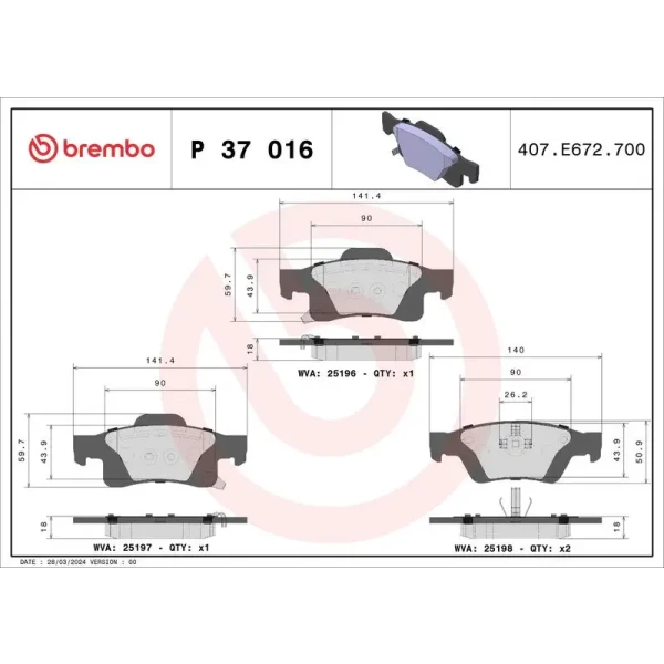 Brembo Arka Fren Balatası – P37016