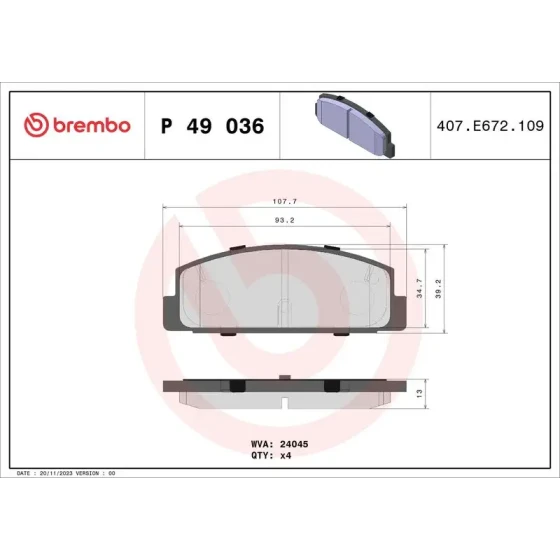Brembo Arka Fren Balatası – P49036 ürün görseli