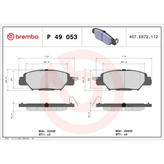 Brembo Arka Fren Balatası – P49053 ürün görseli