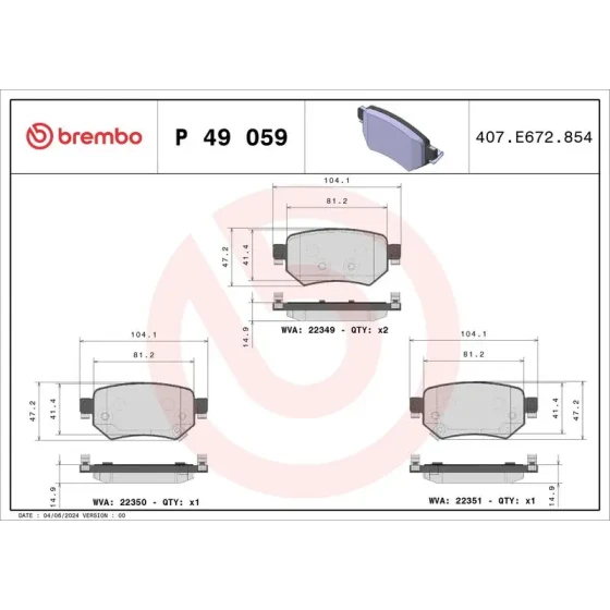Brembo Arka Fren Balatası – P49059 ürün görseli