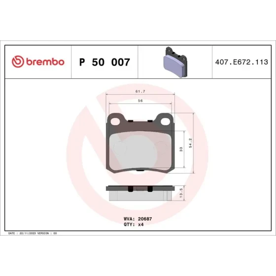 Brembo Arka Fren Balatası – P50007 ürün görseli