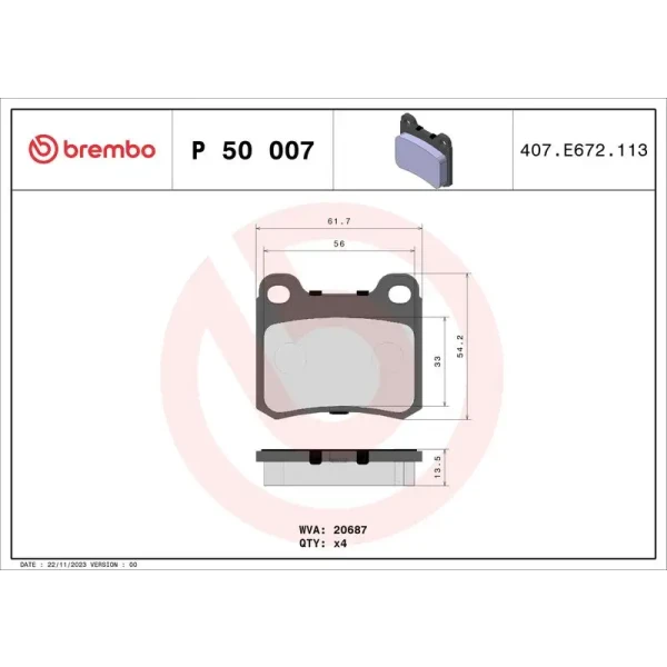Brembo Arka Fren Balatası – P50007