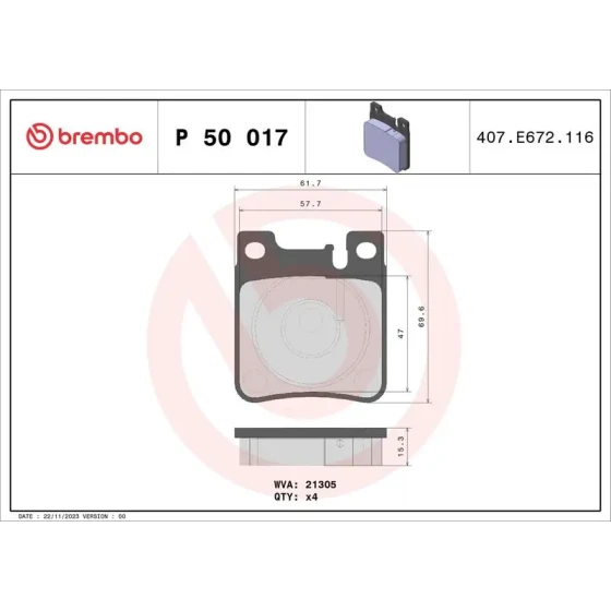 Brembo Arka Fren Balatası – P50017 ürün görseli