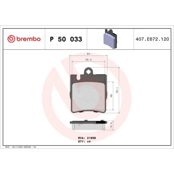 Brembo Arka Fren Balatası – P50033 ürün görseli