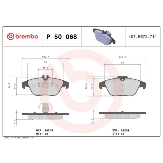 Brembo Arka Fren Balatası – P50068 ürün görseli